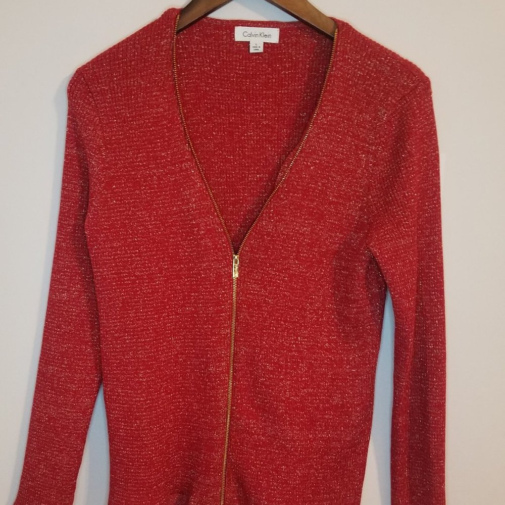 Calvin Klein Red And Gold Pullover Large